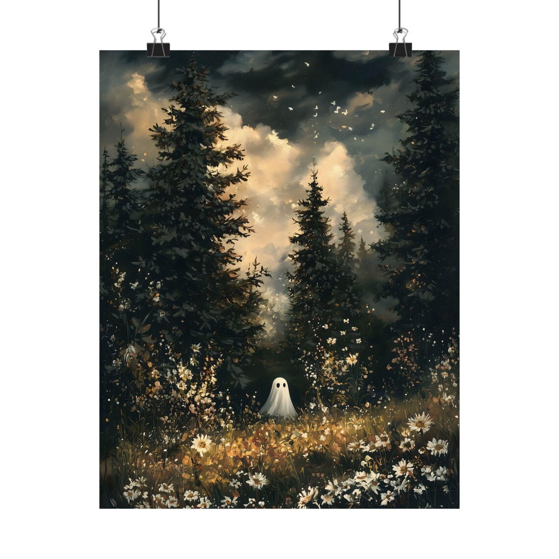Ghost in Magical Forest Wildflowers Art Print, Dark Academia - Image 2