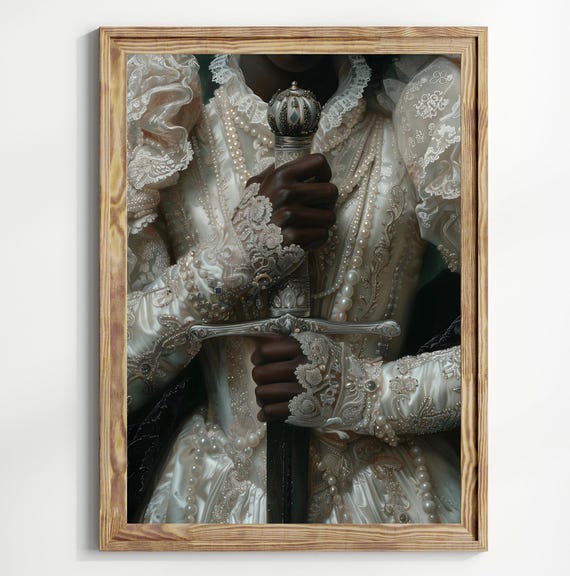 Victorian Black Lady With Sword and Dagger, Moody Art Print
