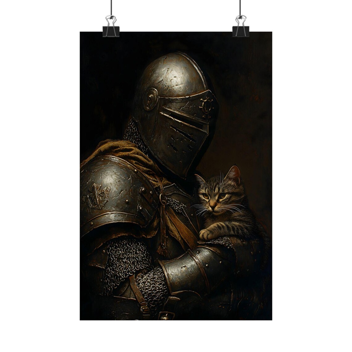 Medieval Knight With Cat, Dark Academia Art Print - Image 3