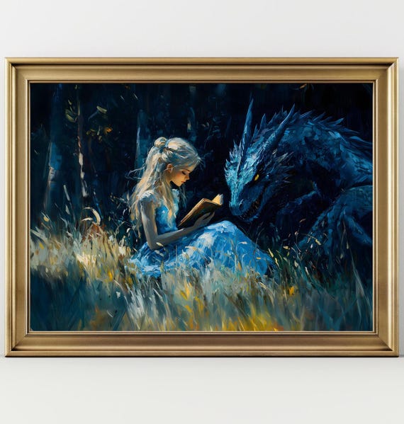 Dragon Bookish Victorian Art Print, Dark Academia