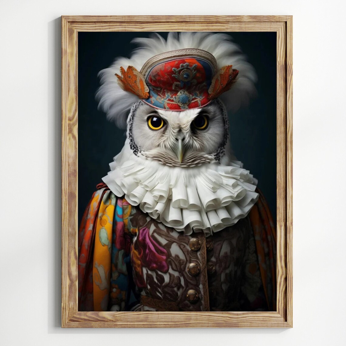 Victorian Owl Portrait In Aristocrat Ruff Collar And Brocade Hat Art Print