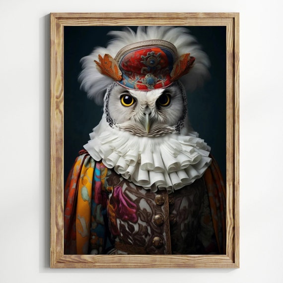 Victorian Portrait Of Owl Dark Cottagecore Academia Gothic Wild Animal Wall Art Decor Moody Vintage Paintingr Victorian Decoration