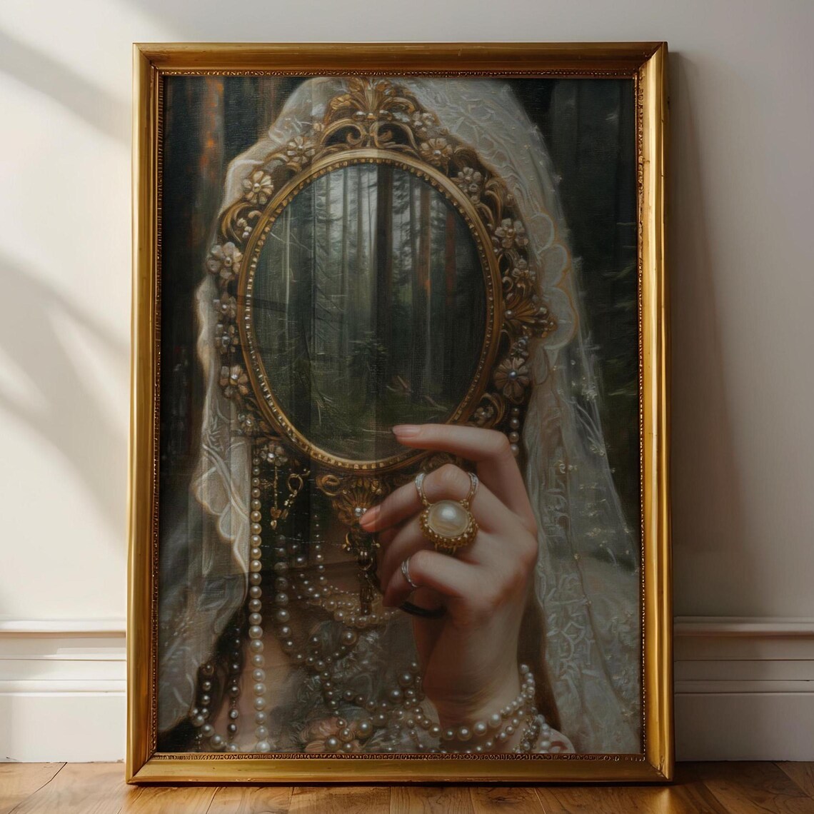 Mirror Victorian Art Print, Moody Vintage Woman