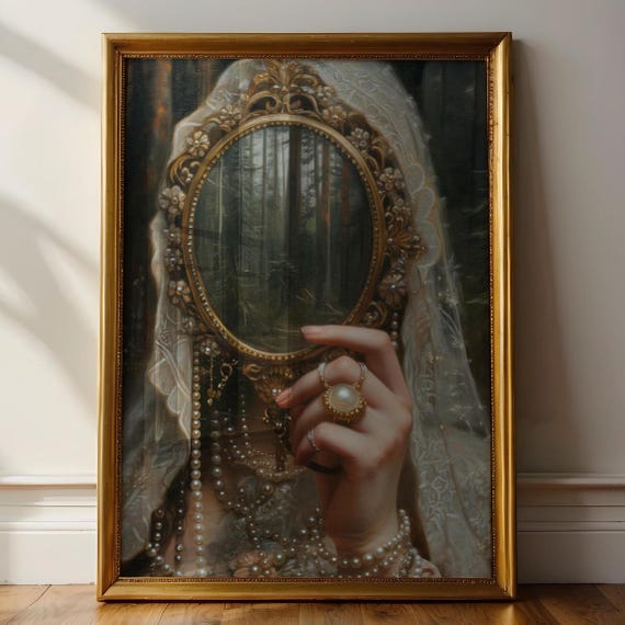Mirror Victorian Art Print, Moody Vintage Woman