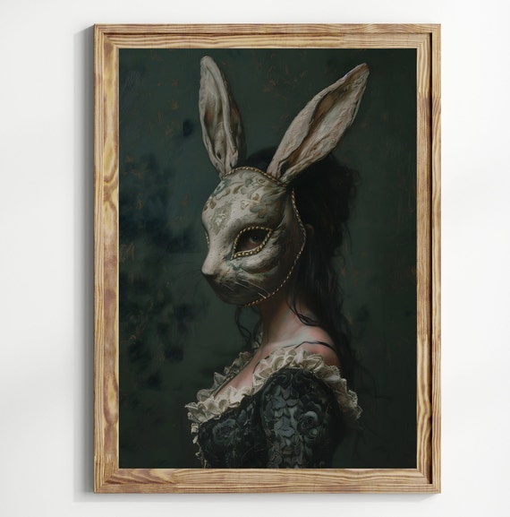 Dark Bunny Victorian Art Poster Print, Vintage Romance