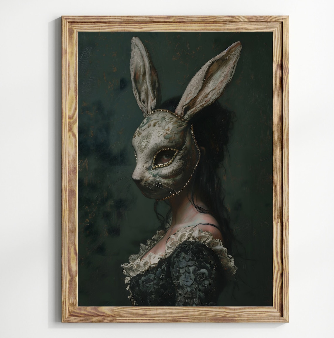 Dark Bunny Victorian Art Poster Print, Vintage Romance