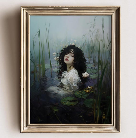 Ophelia Dark Academia Print The Lake Goth Moody Victorian Wall Art Dark Decor Aesthetic Dark Cottagecore Gothic Prints Into Lake