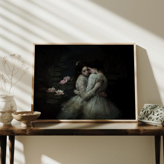 Girlfriends Dark Academia Print The Lake Goth Moody Victorian Lesbian Wall Art Dark Decor Aesthetic Dark Cottagecore Gothic Prints