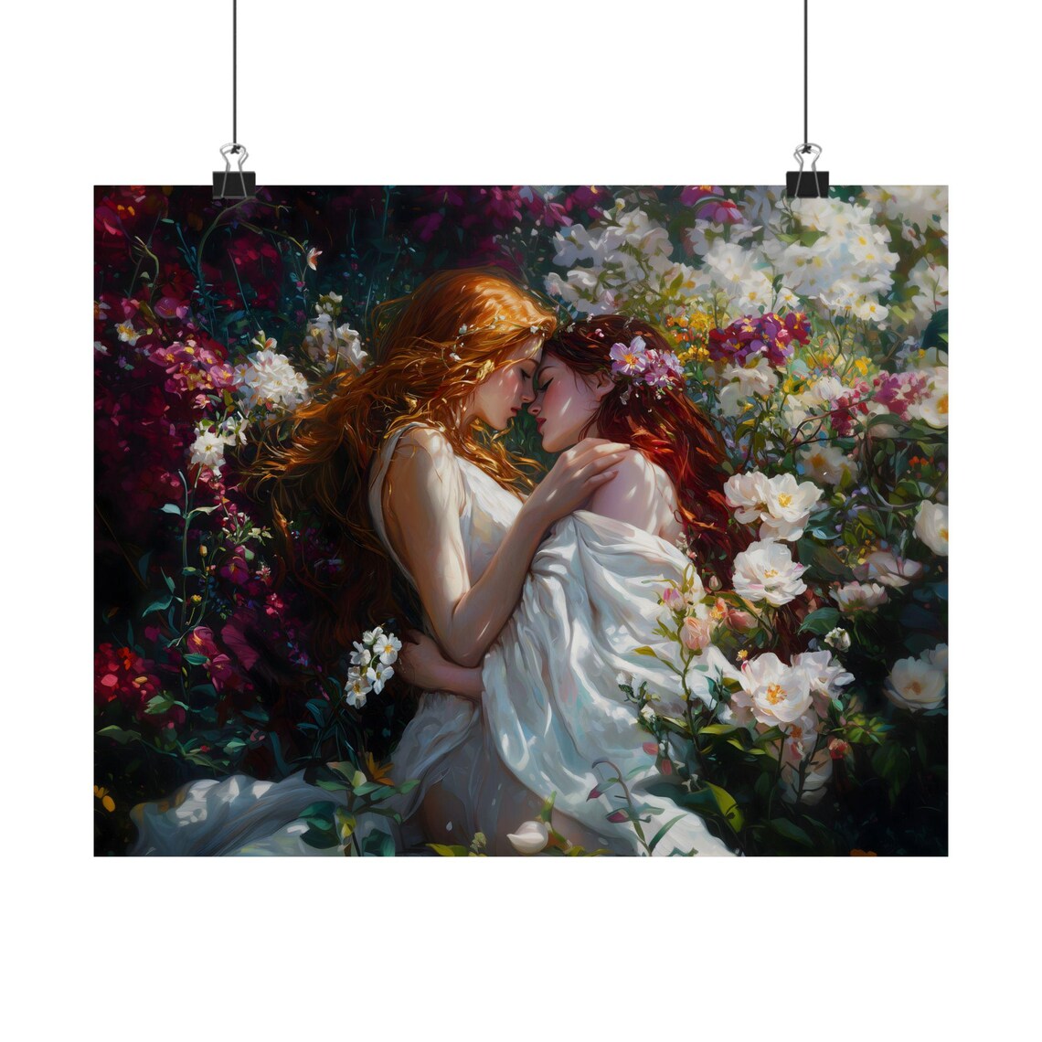 Love Queens Two Goddess in Floral Garden Art Print - Image 2