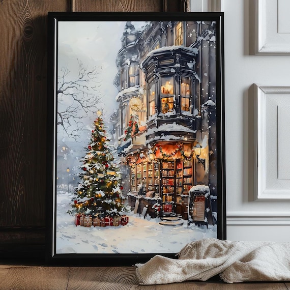 Bookish Christmas Art Print, Winter Book Lover Decor