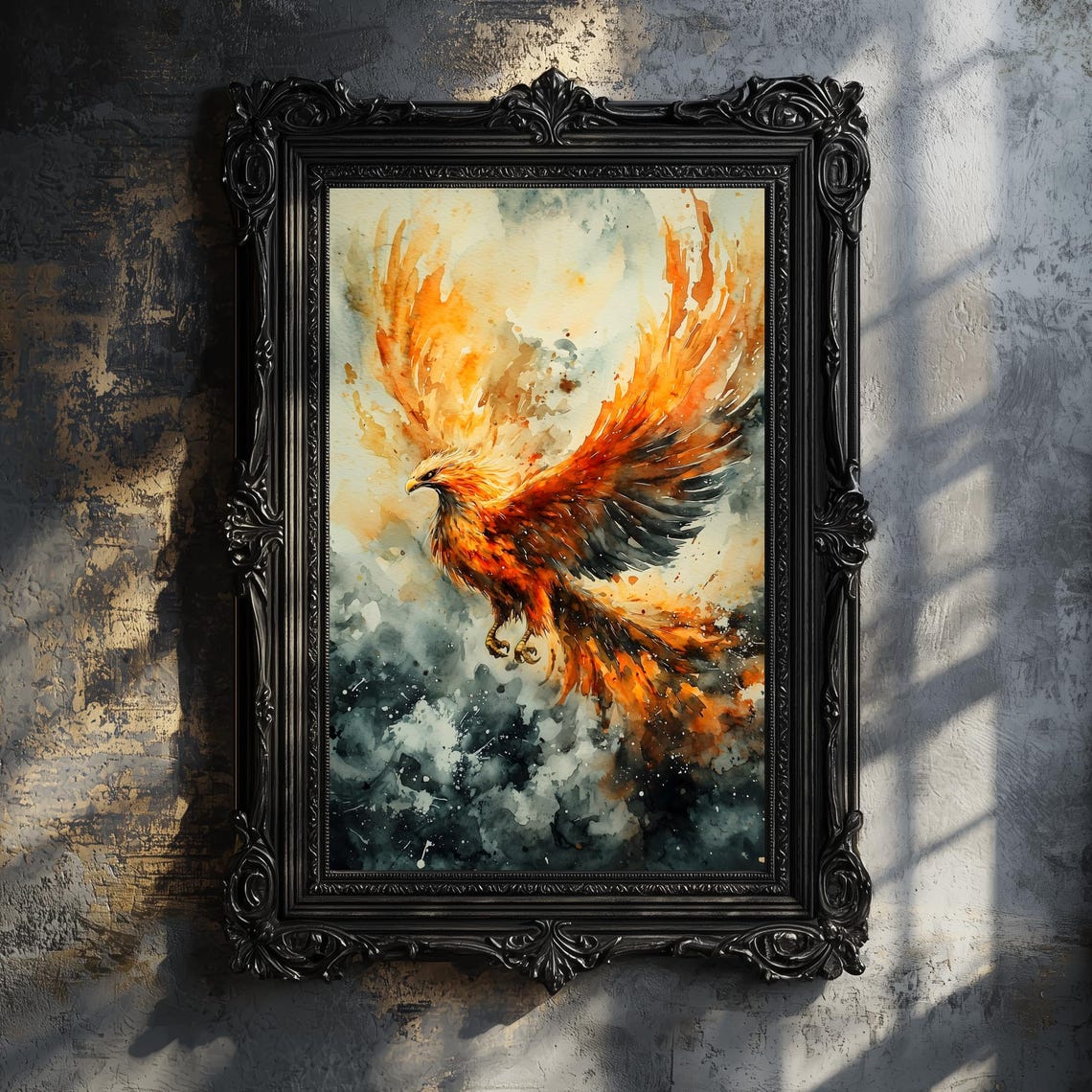 Fire Phoenix Rising Flames Wings Orange Watercolor Fantasy Poster - Image 3
