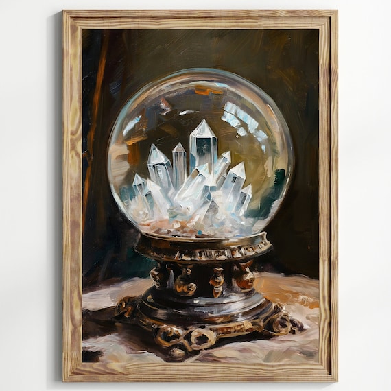 Victorian Crystal Ball Vintage Wall Art Dark Moody Decor Witchy Desk Decor Vintage Tarot Art Mystic Aesthetic Witchy Wall Art