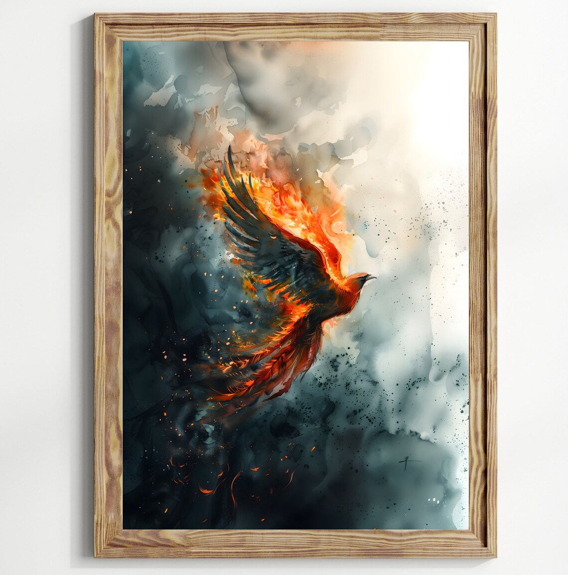 Phoenix Watercolor Art Print, Dark Academia Fantasy