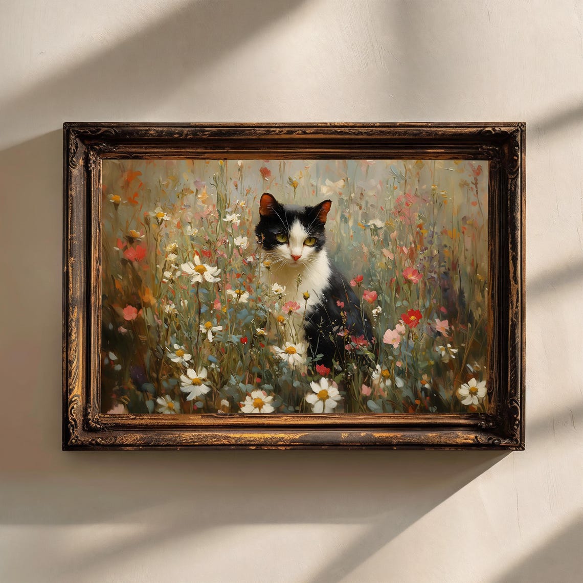 Cat Floral Painting Vintage Cottagecore Art Flowers Landscape Painting Animal Art Print Vintage Print Cat Wall Art Cat Lover Gift - Image 2