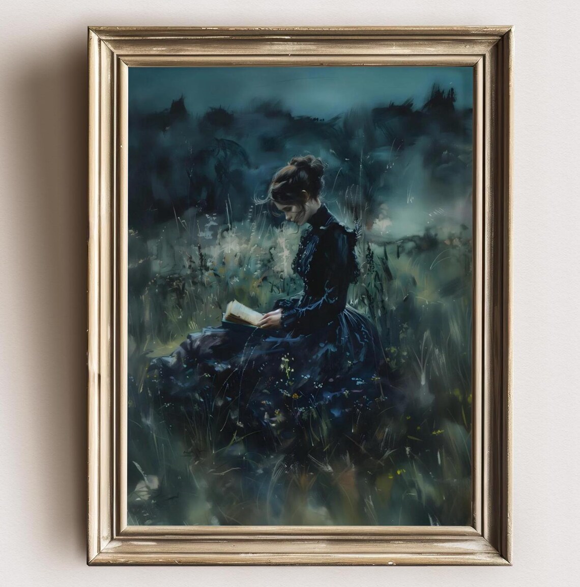 Bookish Victorian Woman Reading, Dark Academia Art Print