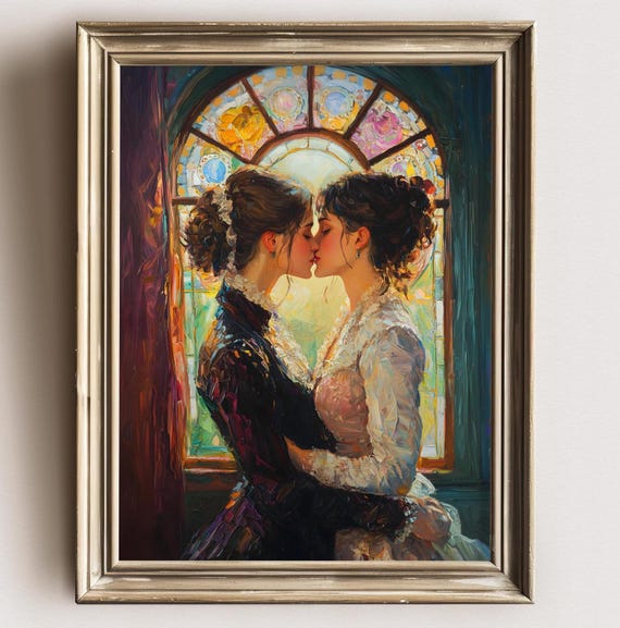 Girlfriends Dark Academia Print Goth Moody Victorian Lesbian Wall Art Dark Decor Aesthetic Dark Cottagecore Gothic Prints