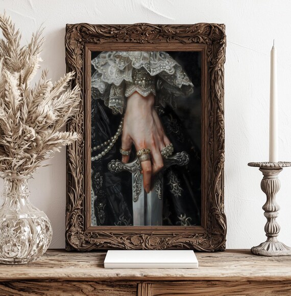 Victorian Decor Woman Sword Print Moody Victorian Wall Art Decor Woman With Sword Art Print Dark Moody Antique Art Dagger Art Print
