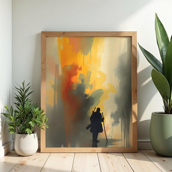 Abstract Warrior Silhouette Art Print Modern Hero Decor