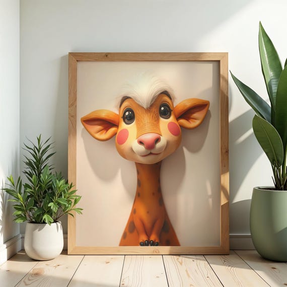 Cute Baby Giraffe Wall Art Nursery Animal Print Adorable Illustration Kids Room Decor