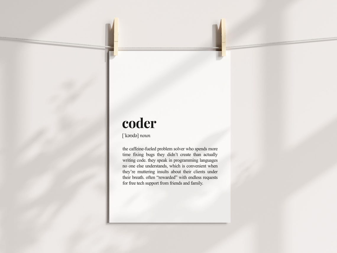 Coder Definition Funny Sarcastic Programmer Dictionary Poster - Image 3
