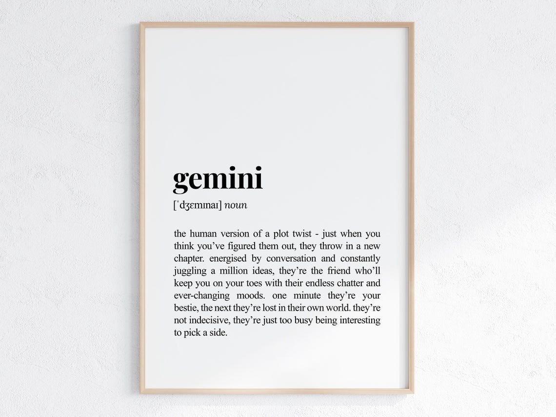 Gemini Zodiac Sign Funny Astrology Definition Dictionary Poster