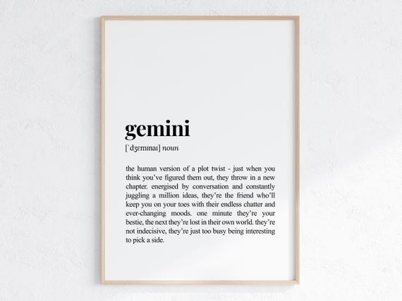 Gemini Zodiac Sign Funny Definition Print Astrology Wall Art Funny Birthday Gift Sarcastic Dictionary Poster