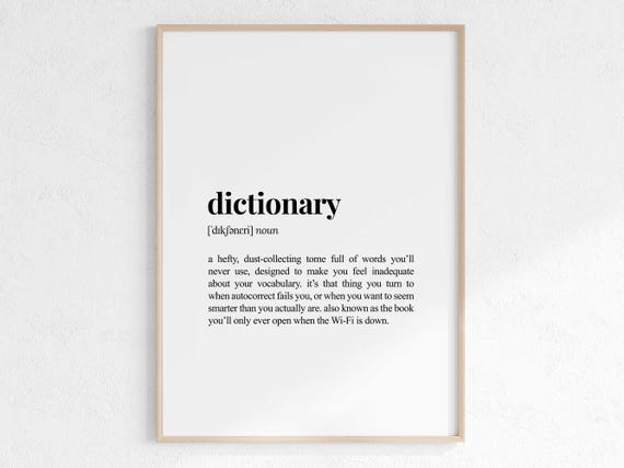 Dictionary Definition Print Sarcastic Dictionary Poster Wall Art Funny Gift For Teacher Retirement Gag Gifts