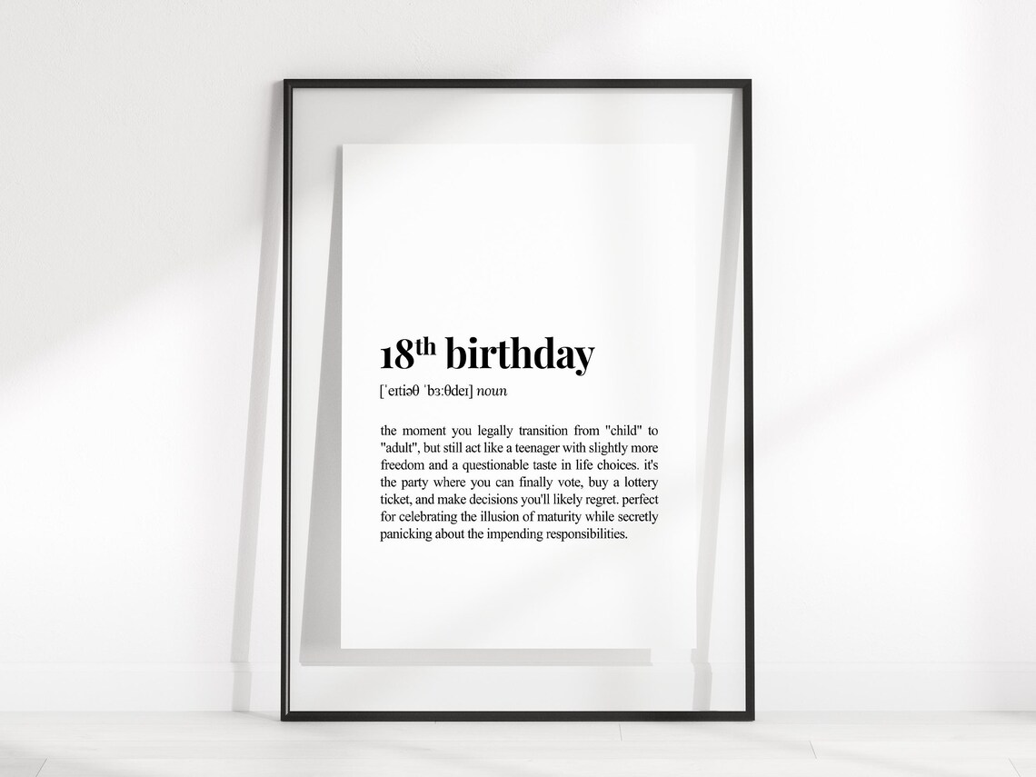 18th Birthday Definition Print, Funny Gift Poster - Image 2