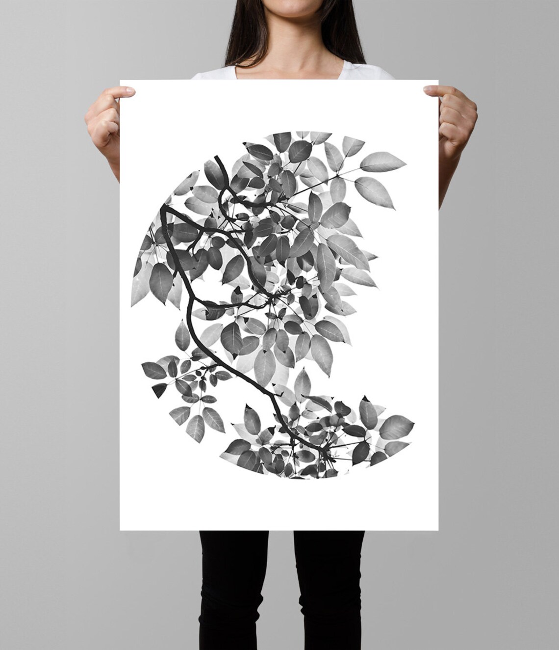 Black And White Leaf Botanical Art Print, Modern - Image 3