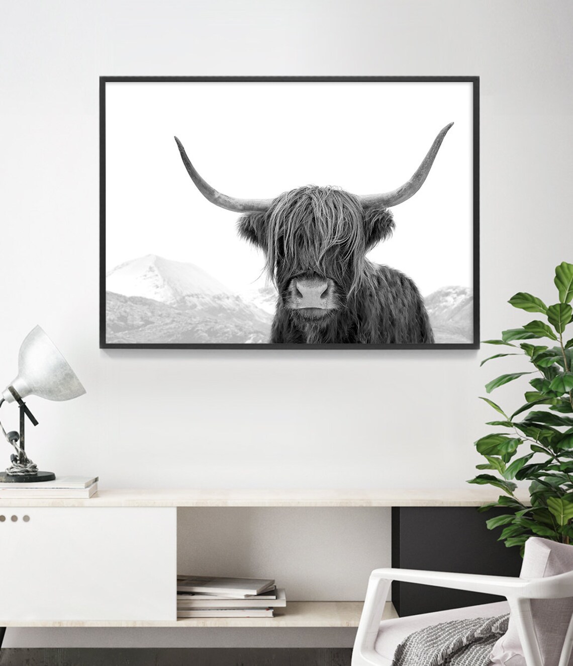 Highland Cow Black and White Art Print, Scottish Cow - Image 2