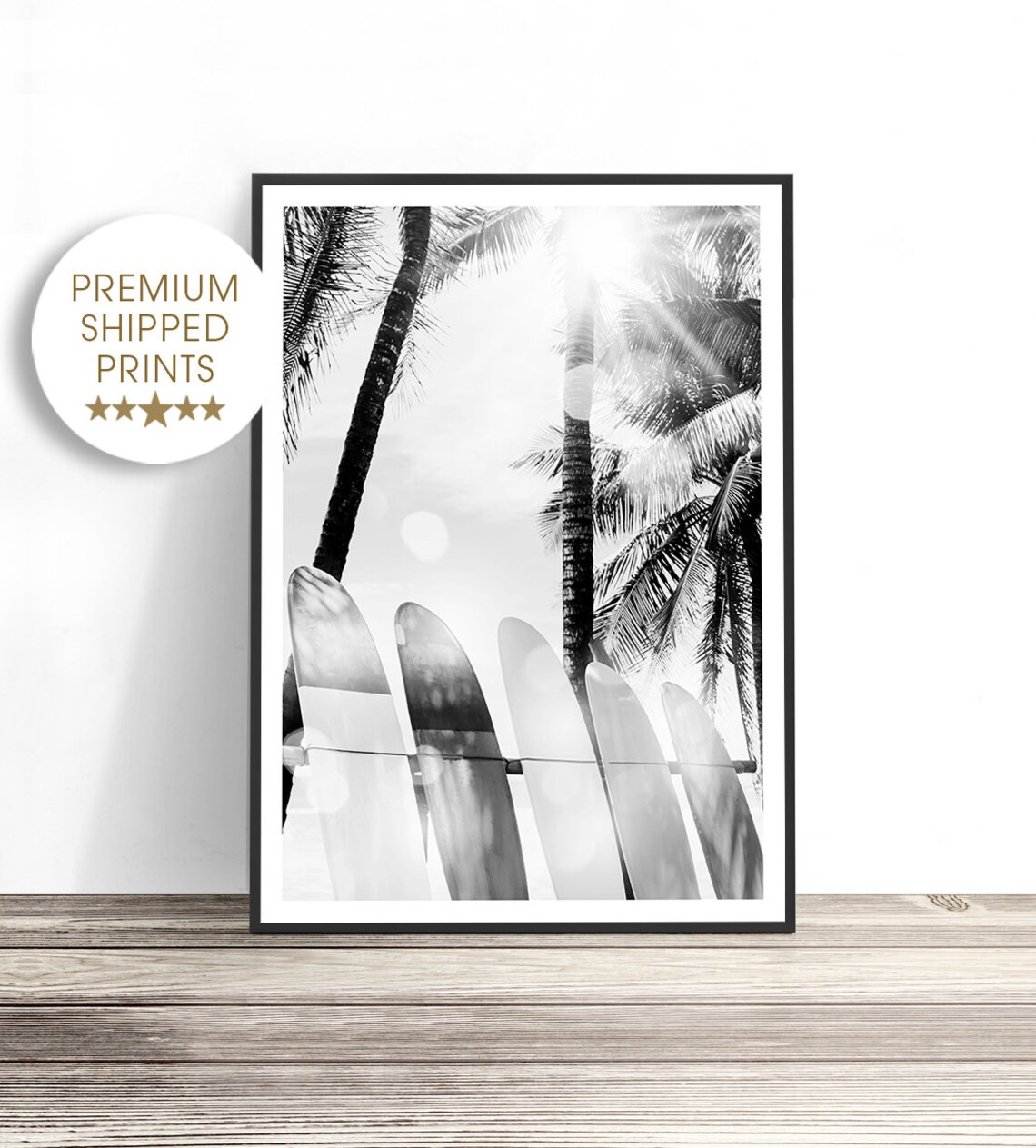 Surfboard Art Print, Black And White Beach Decor