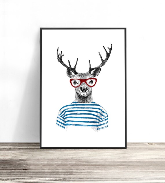 Deer Antlers Hipster Animal Illustration Art Print