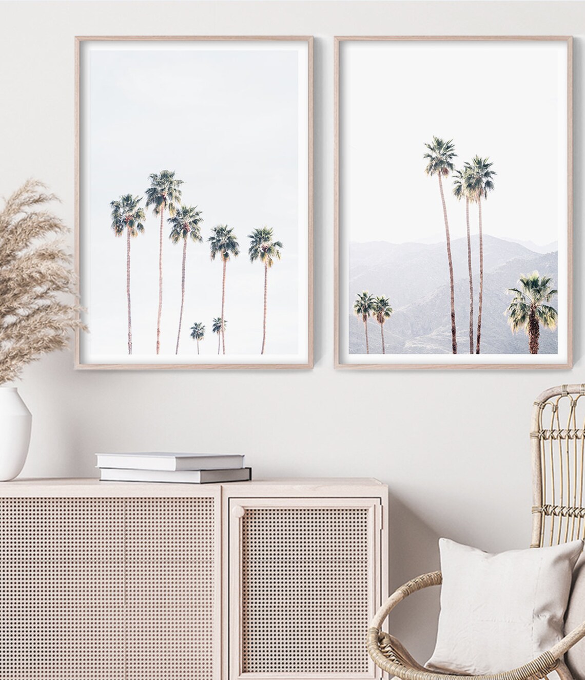 Row Of Palm Trees Pale Sky California Coastal Minimalist Travel Poster - Image 3