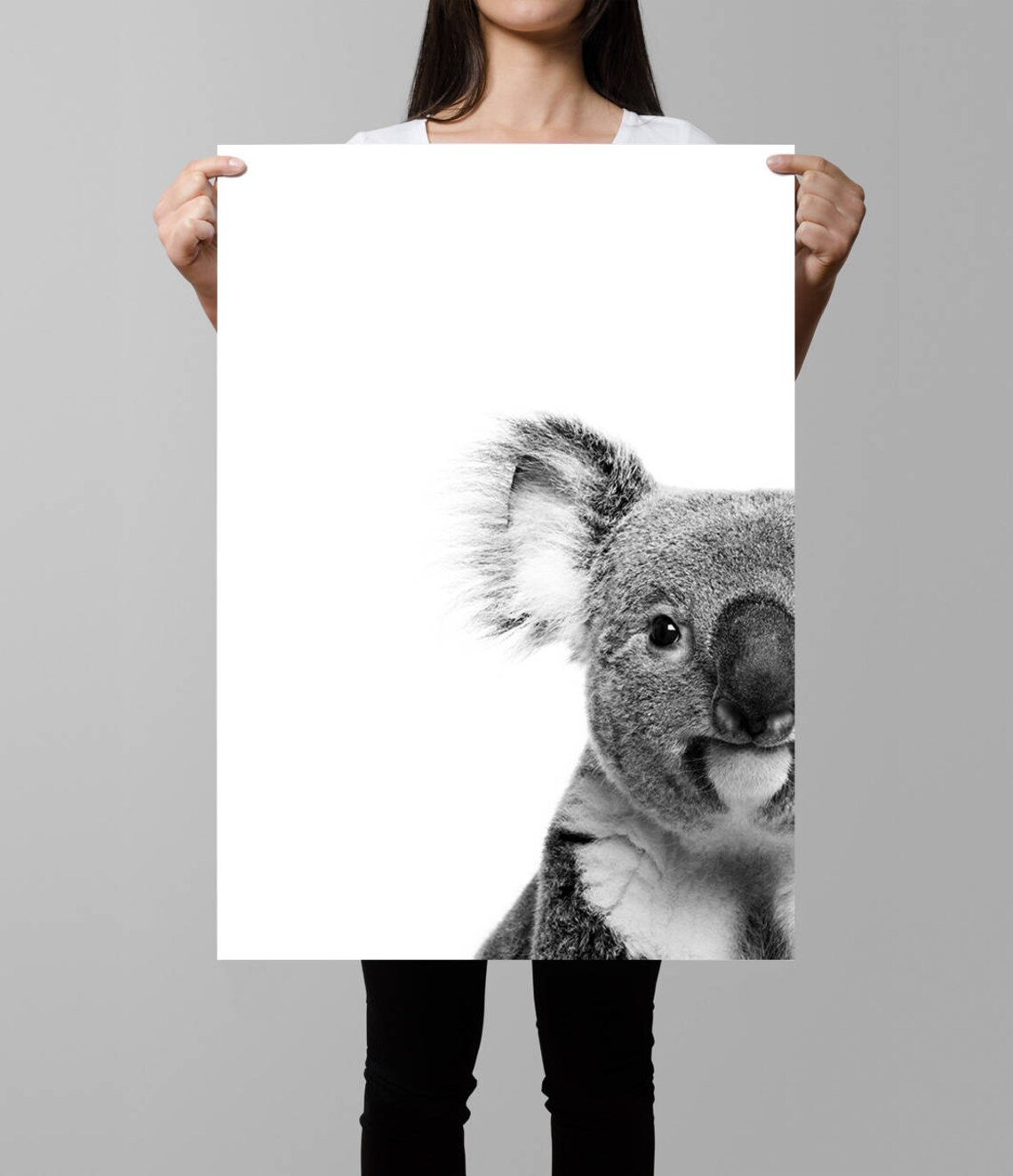 Koala Black And White Peeking Photography Animal Wall Art Poster - Image 3