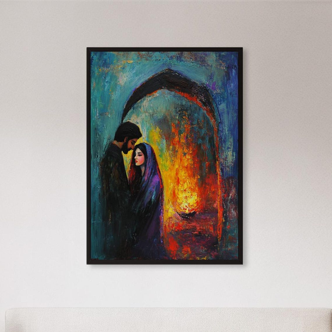 Romantic Couple Embrace Colorful Archway Passion Painting Poster