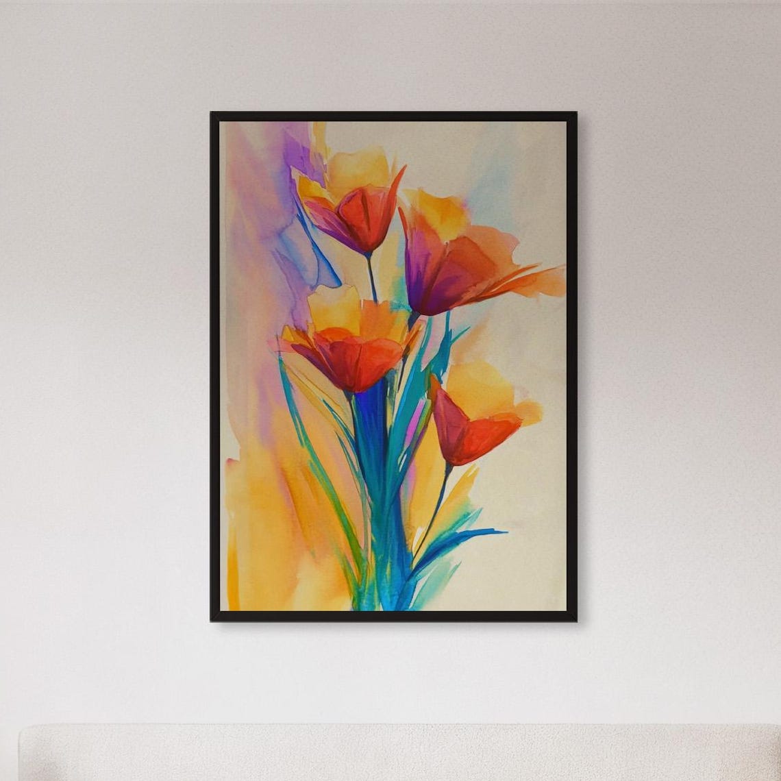 Colorful Abstract Tulips Watercolor Modern Floral Bouquet Poster