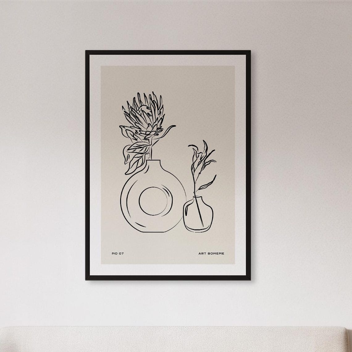 Minimal Line Art Vase With Wildflowers Scandinavian Decor Poster