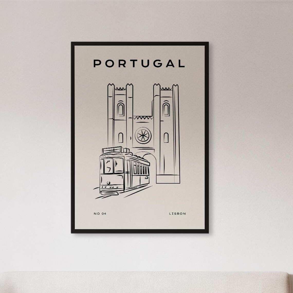 Lisbon Portugal Tram Line Art Minimalist Black Line City Poster