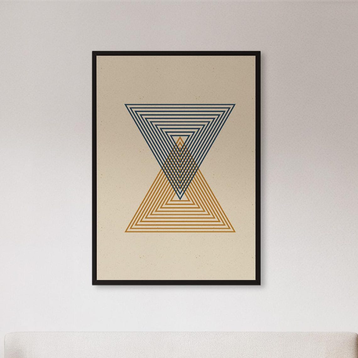 Triangle Hourglass Line Art Navy Ochre Mid Century Poster Art