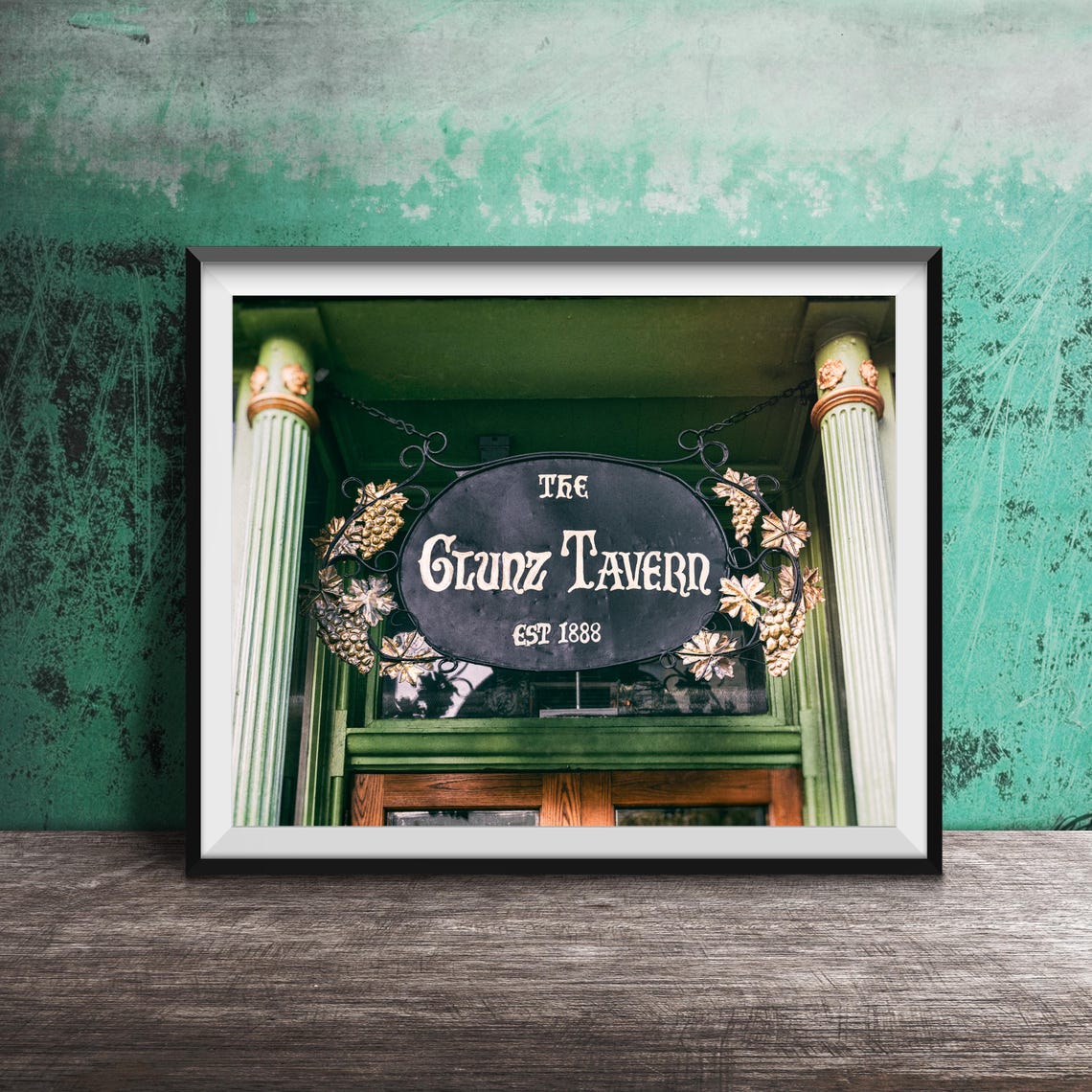 The Glunz Tavern Est 1888 Ornate Golden Grapevine Sign Poster