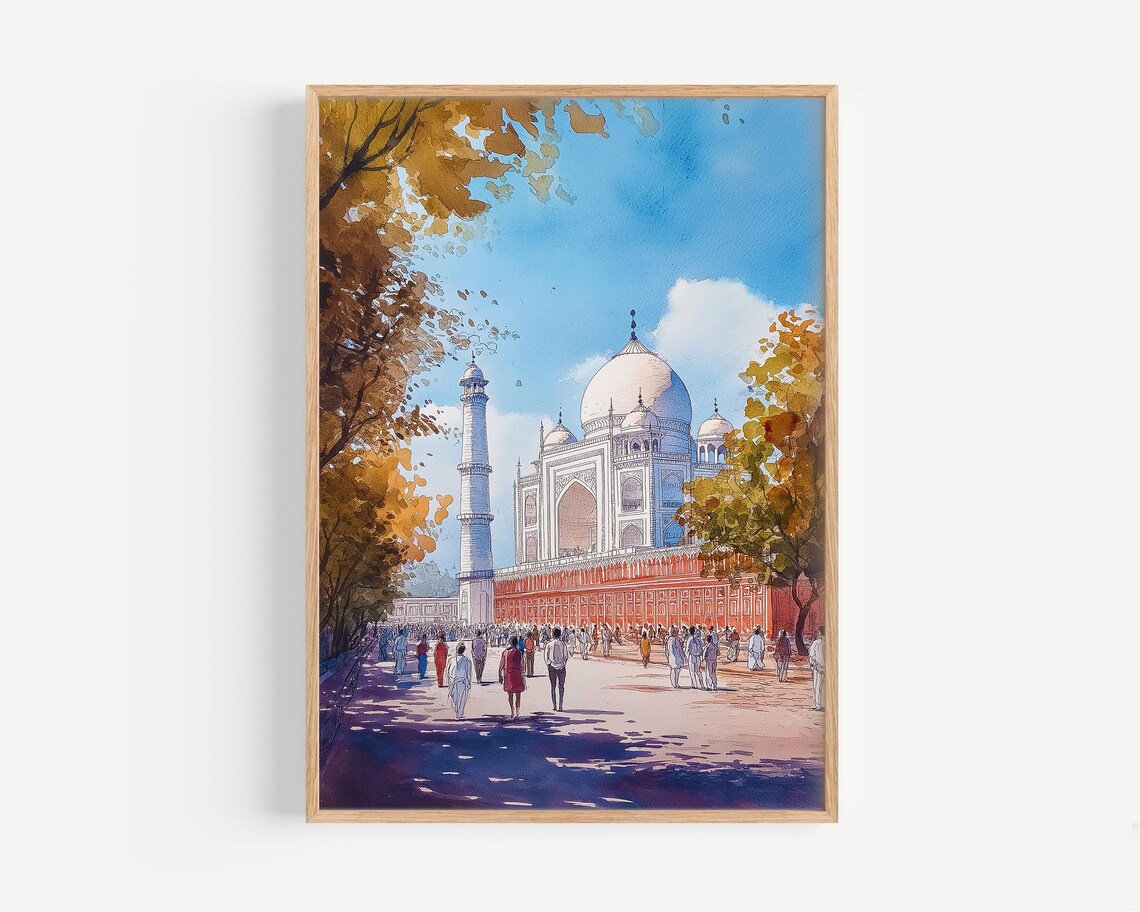 Agra Watercolor Painting, South Asia Travel Poster