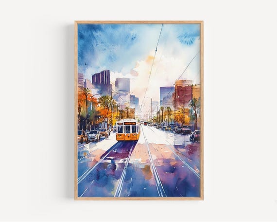 Phoenix Watercolor Painting Wall Art Print Usa Poster Travel Decor Illustration Home