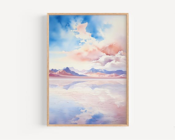 Salar De Uyuni Watercolor Painting Wall Art Print Bolivia Poster Travel Decor Illustration Home