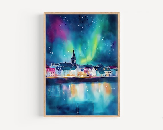 Reykjavik Watercolor Painting Birthday Present Art Print