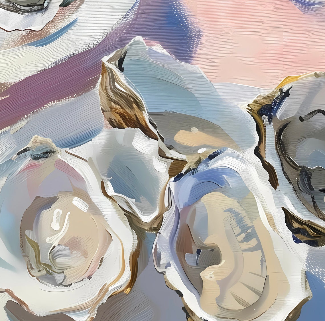 Fresh Oysters Seafood Table Pale Pink Impressionist Kitchen Art Print - Image 3