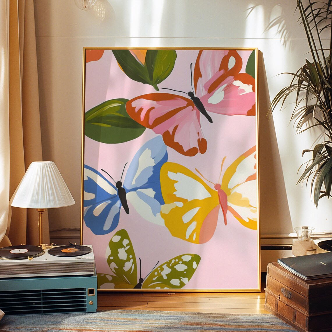 Pink Butterflies Vintage Retro Butterfly Poster - Image 2