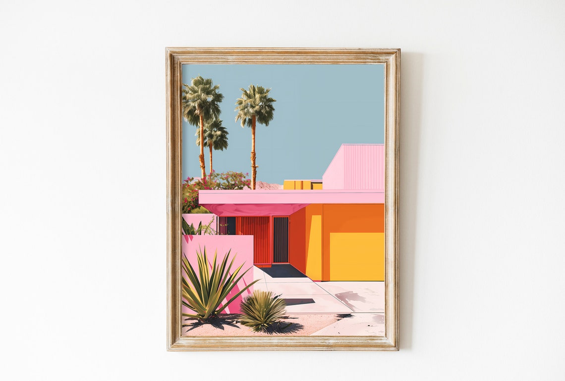 Colorful Palm Springs Modern House Midcentury Architecture Poster