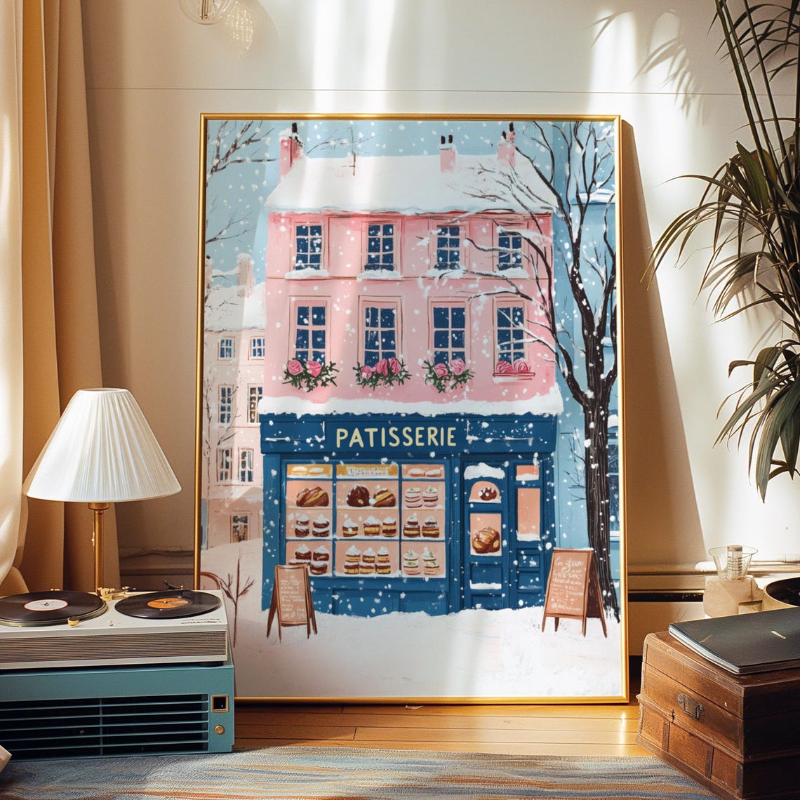 Pink Paris Patisserie Storefront in Snow with Pastry Window Poster - Image 2