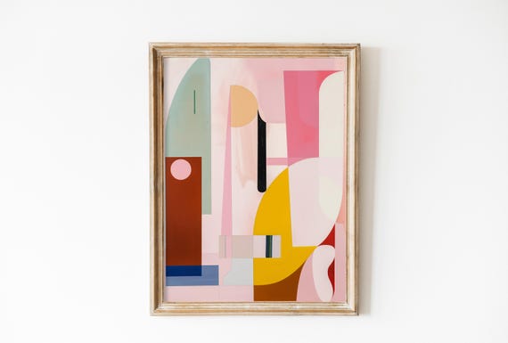 Geometric Abstract Print Kandinsky Soft Pastel Acrylic Painting Modernist Room Dorm Decor Colorful Modern Wall Art