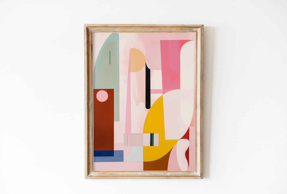 Soft Pastel Geometric Abstract Bauhaus Style Color Block Art Print